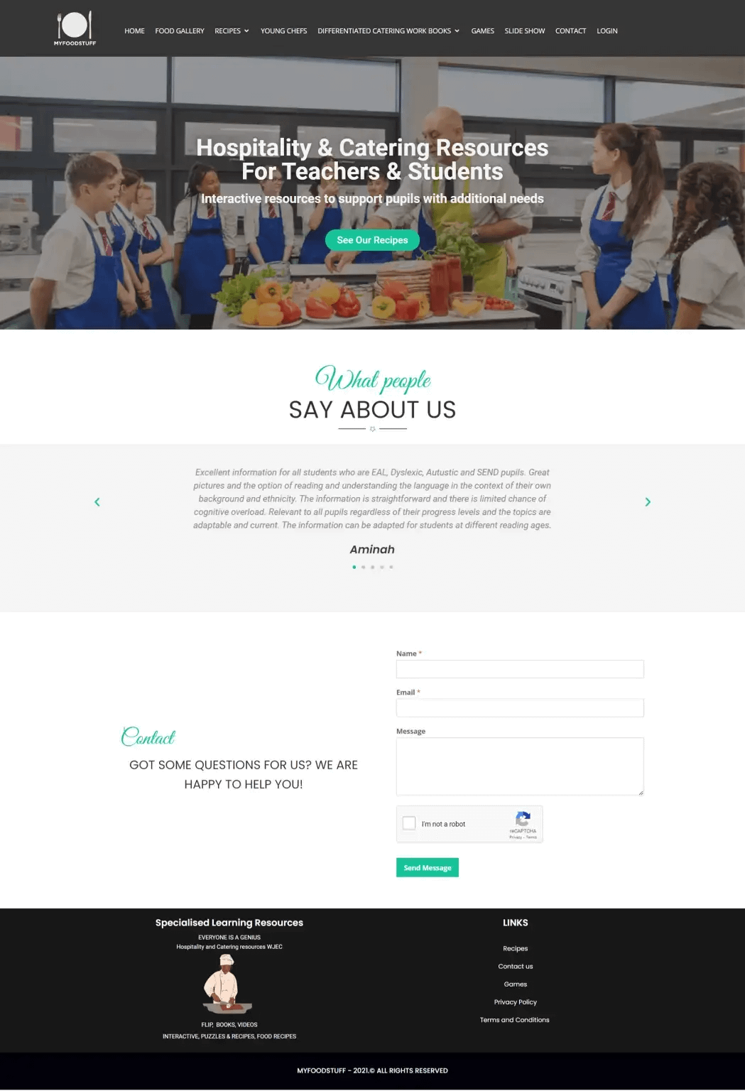 Hospitality and catering for theacher and students